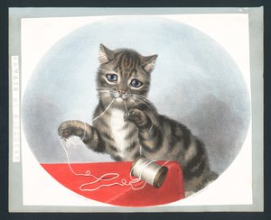 Sempre em Mischief - cartão de cumprimentos vitoriano (chromolitho) de Fanny Corbaux