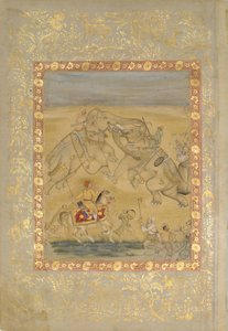 Jahangir assistindo a uma briga de elefantes, ca. 1605. de Farrukh Chela