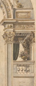 Desenho para Parte de uma Elevação de Parede com uma Varanda flanqueando um Arco, . de Faustino Trebbi
