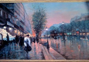 Vista dos Grands Boulevards em Paris Pintura de Fausto Giusto (século XX). 1900 Colecção privada de Fausto Giusto