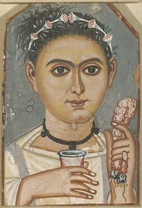 Menino com uma guirlanda floral no cabelo, ca 200-230 de Fayum mummy portraits