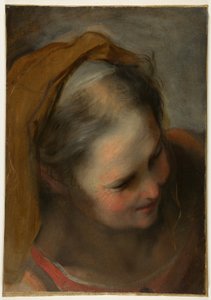 Cabeça de uma mulher idosa olhando para baixo à direita (Santa Isabel) de Federico Barocci