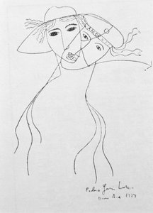 Desenho para ilustrar um de seus próprios poemas, feito em Buenos Aires