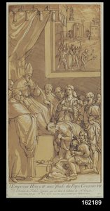 Imperador Henrique IV (1050-1106) aos pés do Papa Gregório VII (1020-85) gravado por Nicolas Le Sueur (1691-1764)