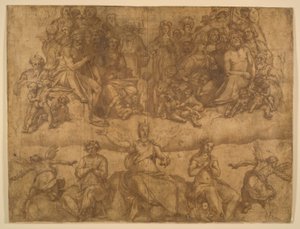 Almas Redimidas e Figuras Alegóricas, estudo para o Afresco do Juízo Final na cúpula do Duomo, Florença de Federico Zuccaro