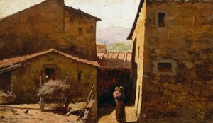 Casas agrícolas rústicas toscanas, de Federico Andreotti (1847-1930), óleo sobre painel