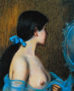 Mulher jovem ao espelho, por Federico Zandomeneghi (1841-1917), pastel sobre papel montado sobre tela, 46x38 cm