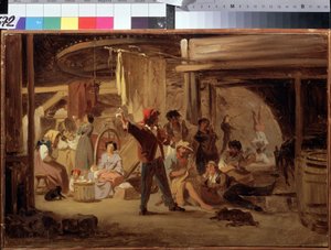 Nos bastidores do circo. Pintura de Feodor Andeyevich Bronnikov (1827-1902). Óleo sobre tela
