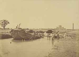 Ponte de barcos abaixo do Martinière College no rio Gomti de Felice Beato