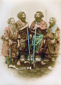 Grupo de pessoas Ainu, Japão, 1882