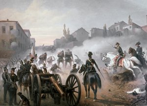 A Batalha de Pastrengo, pormenor do lado esquerdo: o canhão (óleo sobre tela) de Felice Cerruti Bauduc