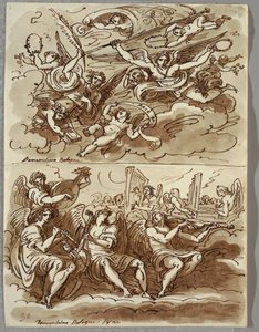 Anjos com símbolos de martírio, estudo após Domenichino de Felice Giani