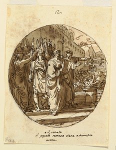 Projeto de teto para Numa Pompilius Bem-vindo a Roma após sua eleição, Sala Numa Pompilius, Palazzo Milzetti, Faenza de Felice Giani