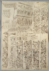 Estudos Decorativos; Verso: Cabeça de Bárbaro em Perfil da Antiguidade de Felice Giani