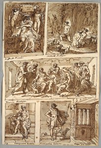 Desenho após Pinturas de Rafael e Pinturas em Bolonha de Albani, Francia, Parmigianino; Verso do Monumento: Estudo Anatômico de Felice Giani