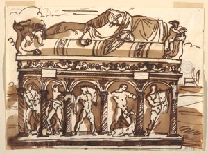 Desenho, Um sarcófago romano no Museu do Vaticano, ca. 1820 de Felice Giani