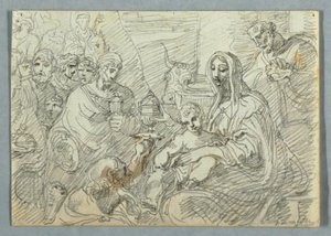 Desenho, estudo da Adoração dos Magos segundo Lodovico Carracci, 1800-1820 de Felice Giani