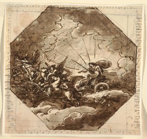 Desenho, Apolo na sua carruagem com Aurora, Sala Ottogonale, Palazzo Milzetti, Faenza, 1804-05 de Felice Giani