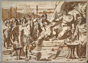 Desenho, Caius Mucius Scaevola e Porsena, 1800-1820 de Felice Giani