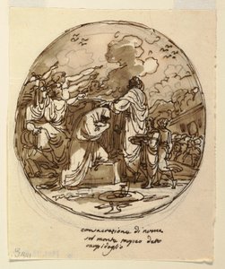 Desenho, Projeto do teto para a consagração de Numa, Sala di Numa Pompilius, Palazzo Milzetti, Faenza, 1802-05 de Felice Giani