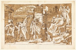 Desenho, Hades; Perséfone no Submundo (Oferta a Prosérpina), ca. 1820 de Felice Giani