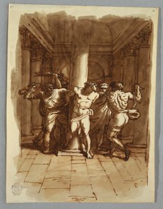Desenho, Página de caderno de esboços: Flagelação de Cristo, 1810-15 de Felice Giani