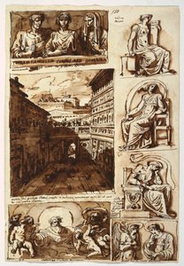 Desenho, Várias obras de arte.  A corte do Palazzo Mattei em Roma, 1812-14 de Felice Giani