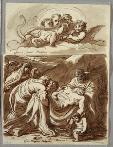 Quatro Putti Fazendo Música, Estudo após Lodovico Carracci; Cristo, estude depois de Massari de Felice Giani