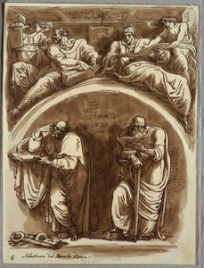 Lunette com Santos Pedro e Paulo, Mateus e o Profeta Isaías, Estudo após Sebastiano del Piombo de Felice Giani