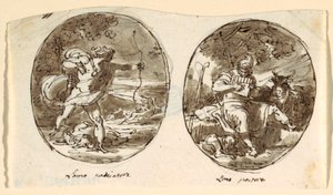 Man the Hunter, Man the Shepherd, Design para teto abobadado, Sala dei Legislatori, Palazzo Conti-Sinibaldi, Faenza de Felice Giani