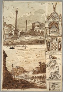 Praça San Domenico em Bolonha; Piazza San Francesco e Villa Aldini em Bolonha; Estudo da Tumba de Glossatori de Felice Giani