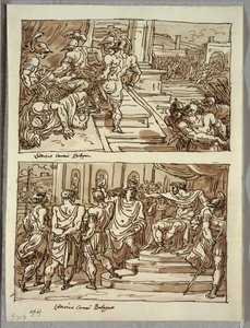 Remus Mata o Rei Amulius; Remo Acorrentado perante o Rei Amulius; Dois estudos após Carracci de Felice Giani