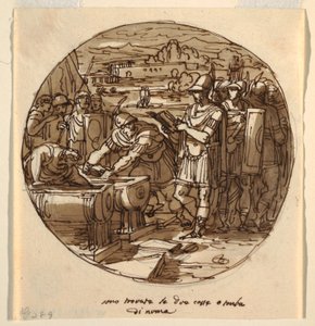 Recuperação de livros do túmulo de Numa, Salão de Numa Pompilius, Palazzo Milzetti, Faenza de Felice Giani