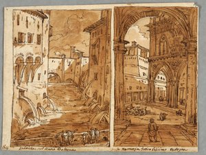 Sketchbook Page, Folio 64: Estudo após a Arquitetura e Escultura Bolognese; Verso: Desenhos Geométricos de Felice Giani