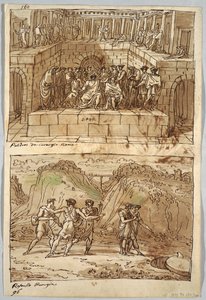 Sketchbook Page, Folio 98: Two Paintings after Caravaggio and Raphael; Verso: Águia e Boi de Felice Giani