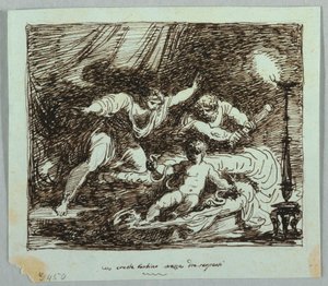 O infante Hércules estrangulando a serpente de Felice Giani
