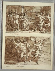 O orgulho de Romulus: A zombaria do velho capitão dos Veii; Dois estudos após Carracci de Felice Giani