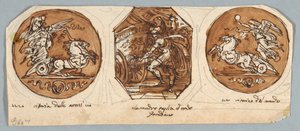 Duas pinturas circulares e octogonais para teto: feitos de Alexandre, o Grande de Felice Giani