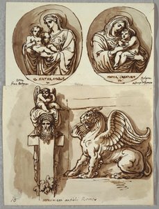 Dois Desenhos da Madona e do Menino em Ovais, Estudos após Giambologna e Alfonzo da Ferrero; Herm e Quimera, após Antique de Felice Giani