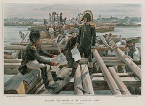 Construindo a ponte na ilha de Lobau de Felicien baron de Myrbach-Rheinfeld