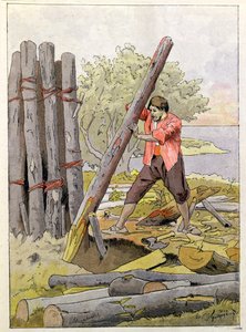 Robinson Crusoe construindo sua primeira morada, 1930