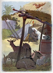 Robinson Crusoe em casa com os seus animais. de Felicien baron de Myrbach-Rheinfeld
