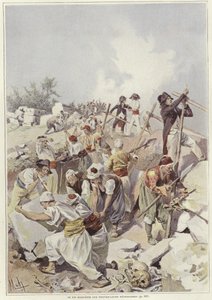 Soldados e civis construindo uma barricada de Felicien baron de Myrbach-Rheinfeld