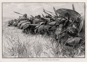 O ataque Massais. Gravado por Myrbach para ilustrar a história "Au secours d
