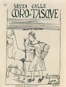 Um jovem a pastorear lhamas e a apanhar madeira (Desenho a tinta de Felipe Huaman Poma de Ayala