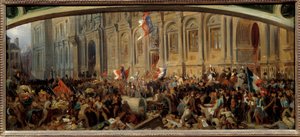Revolução de 1848: "Alphonse de Lamartine (1790-1869), escritor e político francês, rejeita a bandeira vermelha na Câmara Municipal a 25/02/1848." Pintura de Felix Philippoteaux (ca. 1815-1884)