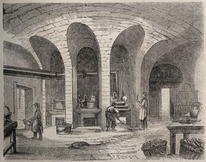 Paris - Prison de la petite Roquette (prisão para mulheres e adolescentes) - Les Cuisines - Gravação por Felix Thorigny - em Le Monde Illustre a partir de julho de 1865