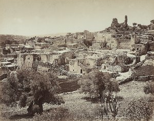 Vista panorâmica de Betânia, o antigo nome de uma pequena aldeia no lado oriental do Monte das Oliveiras, na estrada que vai de Jerusalém a Jericó.
