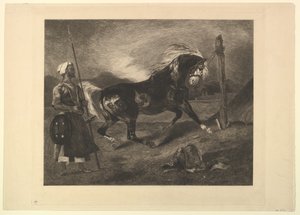 Cavalo árabe com estaca, depois de Delacroix, 1857.