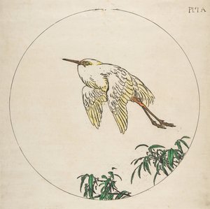 Decoração para um Prato: Uma Garça Voando Sobre Ramos de Bambu, 1850-1914. de Felix Bracquemond
